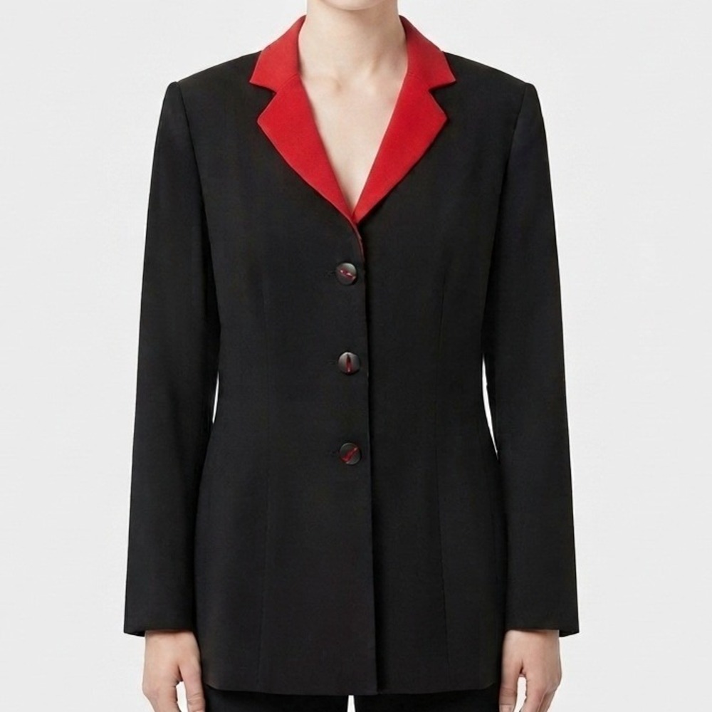 Le Suit Blazer Womens Size 10 Black Red Contrast Lapel Career Professional
